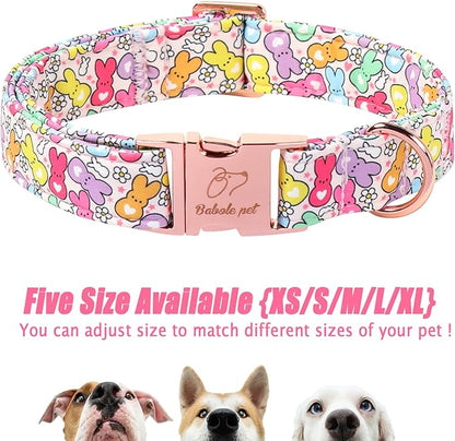 Easter Dog Collar, Colorful Bunny Easter Collars for Medium Dogs, Cute Spring Boy Girl Dog Collars, Adjustable Heavy Duty Holiday Pet Collar with Metal Buckle M