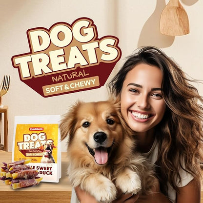 Dog Treats Duck Wrapped Double Sweet Potato, High Protein Duck Jerky Training Treats Low Fat Dog Snacks Soft Healthy Chews for Small Medium Large Breed 10.54oz
