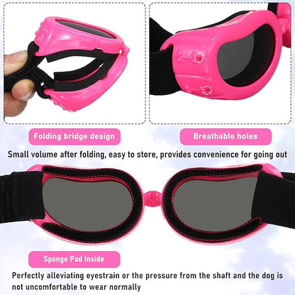 Frienda Dog Helmet and Goggles, UV Protection Doggy Sunglasses and 4 Inch Padded Puppy Motorcycle Helmet Adorable Dog Goggles with Adjustable Belt for Small Dogs Puppy Riding(Pink,M)