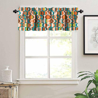 Retro Mid Century Valance Curtains, Colorful 50S 60S 70S Style Vintage Boho Abstract Geometric Circles Window Curtain Valance for Bedroom Living Room Kitchen 54x18inch