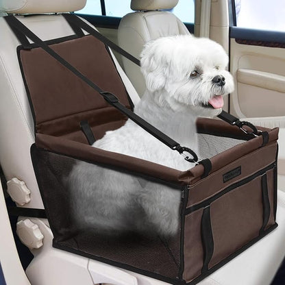 PetsHome Dog Car Seat Foldable Dog Car Booster Seat Waterproof Breathable Oxford Travel Bag for Small to Medium Dogs, Puppies, and Pets-Pure Coffee