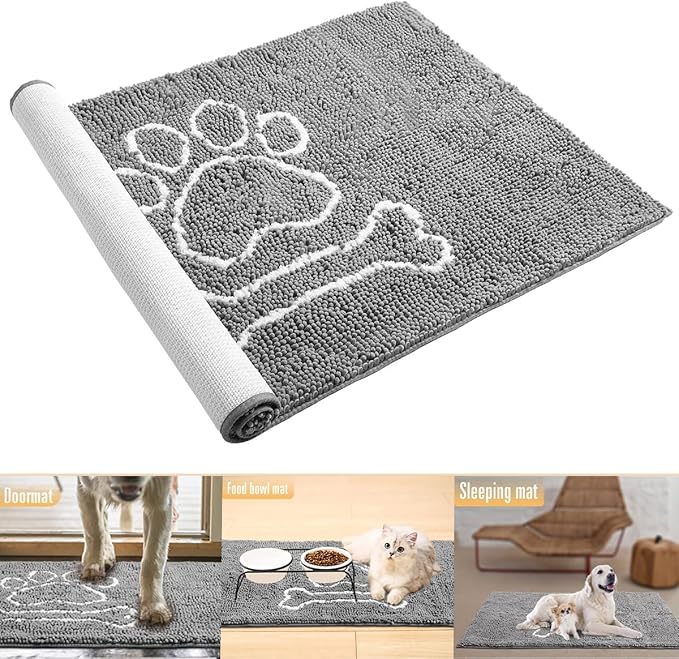 AROGAN Indoor Door Mat Entryway Rug Traps Mud and Water, Chenille Doormat for Muddy Shoes and Dog Paws, Machine Washable Doormat, Front Door Mat, Busy Area Dog Rugs for Floors, Entrance, 20x32 Grey