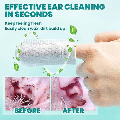 Ear Cleaner Finger Wipes 120 Counts, Dog Ear Cleaner, Grooming Kit Care for Dogs and Cats, Soft & Easy Otic Cleaning Pads, Remove Wax, Dirt & Stop Smelly, Itchy, Non-Irritating, Unscented
