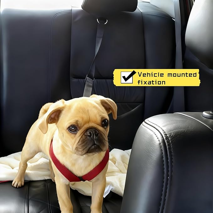 2-in-1 Car Seat Belt for Dogs, Headrest Dog Safety Harness & Leash - Adjustable Nylon Vehicle Pet Restraint, Tangle-Free Travel Solution for Small to Medium Dogs, 2-Pack