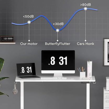 FLEXISPOT Standing Desk Electric Height Adjustable Desk with 40 x 24 Inch Splice Board, Home Office Computer Workstation, White Top + White Frame