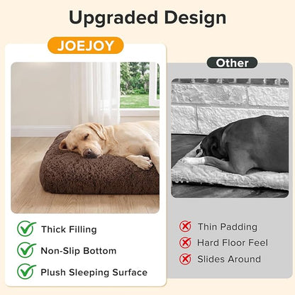 JOEJOY Dog Bed Crate Pad, Deluxe Plush Washable Dog Beds Fulffy Soft Kennel Pad Anti-Slip Pet Sleeping Mat for Medium Small Dogs, 29" x 21", Brown
