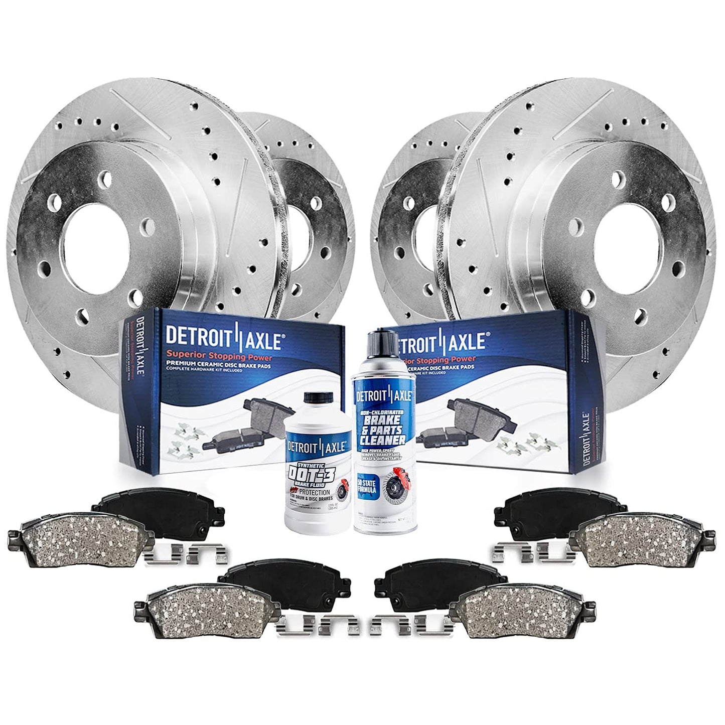 Detroit Axle - Brake Kit for Silverado Sierra Avalanche Suburban 1500 Tahoe Yukon Escalade Drilled & Slotted Disc Brake Rotors C