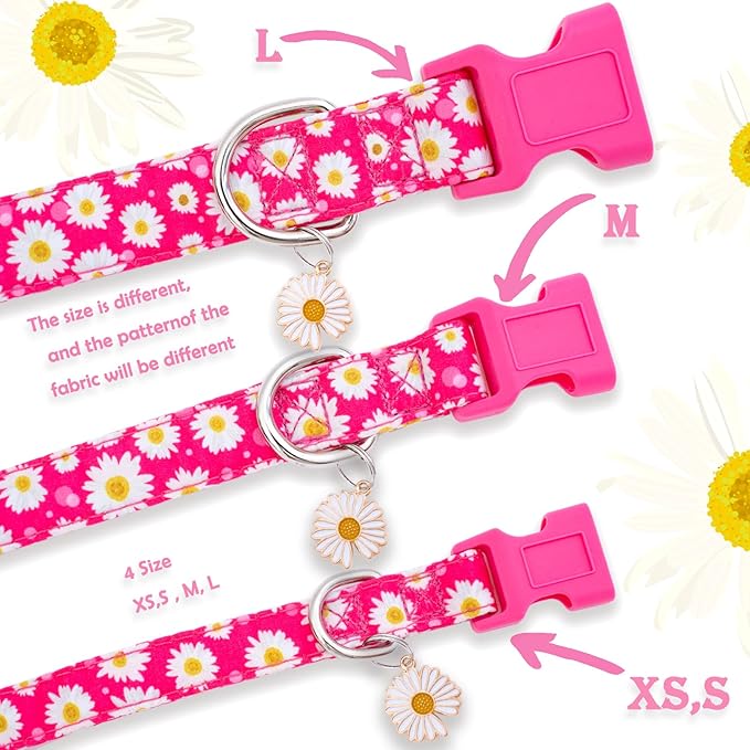 Faygarsle Cotton Dog Collar Cute Dog Collars for Small Medium Large Dogs Hot Pink Floral Colored Options Soft and Fancy Pet Collars for Girls Flower Pattern for Girl Dog Collar S