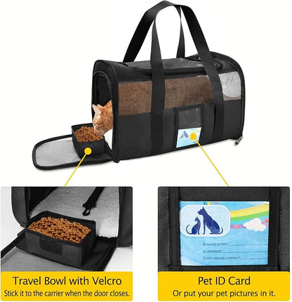 Refrze Pet Carrier Airline Approved, Cat Carriers for Medium Cats Small Cats, Soft Dog Carriers for Small Dogs, TSA Approved Pet Carrier for Cat Dog of 15 Lbs, Puppy Carrier,Black