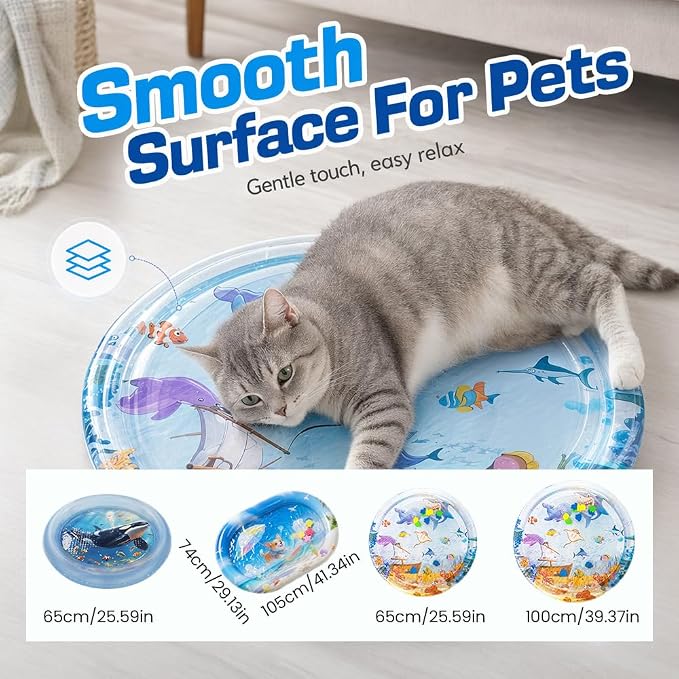 Cat Water Mat with Fish, 2026 New Interactive Cat Mat, Cat Mat for Indoor Activity, Portable Pet Water Play Mat for Cats and Dogs，B：Small,25"