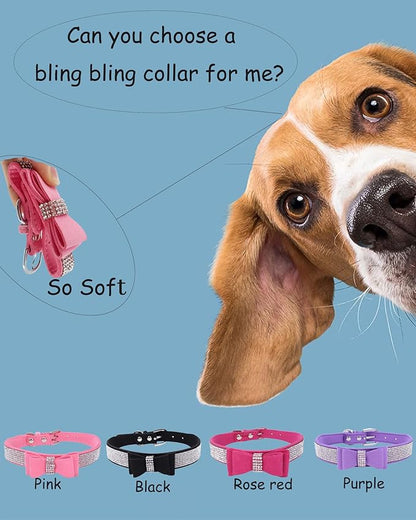 Bling Dog Collar for Small Medium Large Dogs, Crown Rhinestone Dog Collars for Girl and boy Dog, Diamond Puppy Collars, Adjustable Leather Suede SOFE Cat Collar (M(13"-15.4"/33CM-39CM), Pink3)