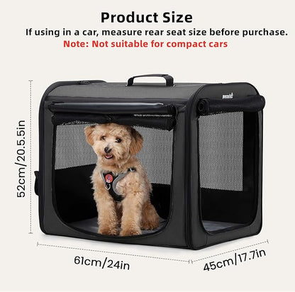 Dog Car Carrier Light Weight, 24×17.7×20.5in Dog Carrier for Cars Easy to Assemble, Dog Cars Crate Portable and Breathable, Foldable Pet Carrier for Outing, Dogs Travel Crate with Curtain Dark Gray