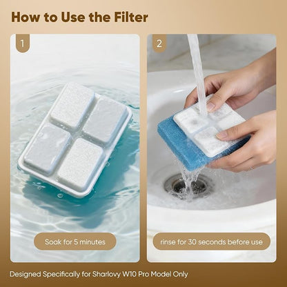 4 Pack Dog Water Fountain Filter Replacement Fit for Sharlovy W10 Pro | Pet Water Filter & Sponge Filter for Sharlovy W10 Pro, 2 Months Set Easy-Swap for Dogs and Cat Fountain