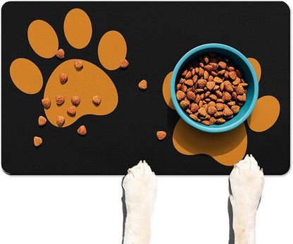 Dog Food Mats for Floors Absorbent, Cat Food Mat - Pet Cat Feeding Mat Quick Dry, Dog Bowl Mats for Water, Pet Supplies Feeding Placemat 12" x 20" Footprints Orange