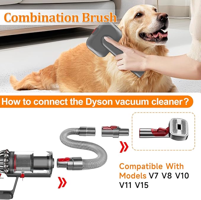 3-in-1 Pet Dog Grooming Attachment Kit, Deshedding Brush Attachment for V15, V11, V10, V8, V7 – Effective Grooming & Cleaning – Hair Grooming Tools for Dog and Cat, 5 Pack