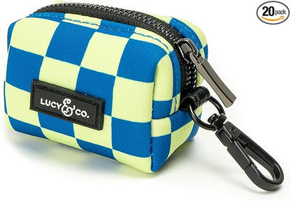 Lucy & Co. Have a Nice Day Everyday Dog Poop Bag Holder - Leak Proof Dispenser - Hygienic Pet Poop Pickup - Purple Checker