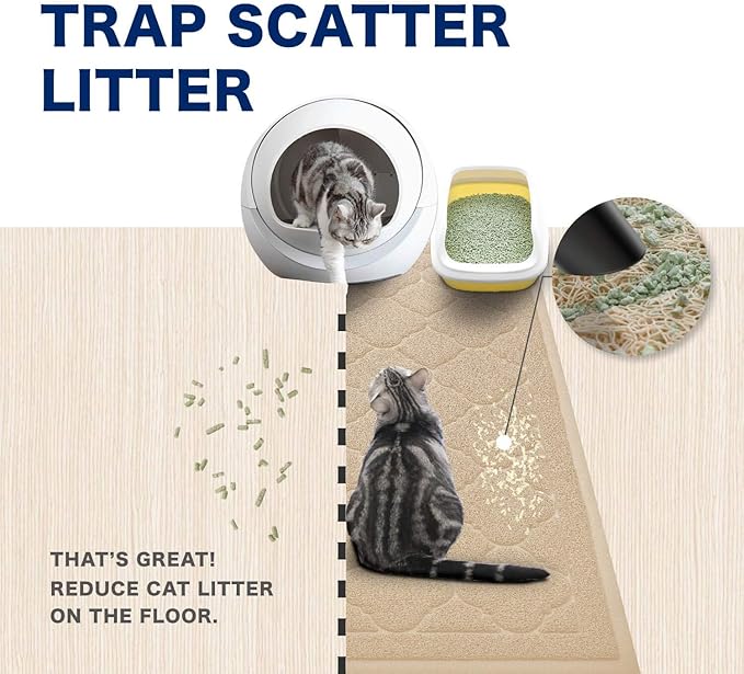 WePet Cat Litter Box Mat, Kitty Premium PVC Pad, Durable Trapping Rug, Phthalate Free, Urine-Resistant, Scatter Control, L 35 x 23 Inch, Beige