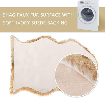 Asrug Soft Faux Fur Pet Mat Plush and Fluffy Dog Rug Ultra Cozy Pet Throw Rug for Dogs Cats, Luxury Soft Faux Sheepskin Chair Cover Seat Dog Rug Bed Shag Fur Area Rugs, Brown & White, 3ftx5ft
