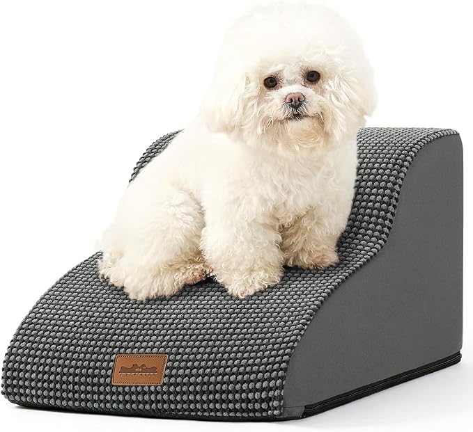Dog Stairs for Small Dog, Pet Step with Leakproof Cover, High Density Foam Cat Ramp for Chair or Sofa, Lightweight, Durable, Comfort, 15.7x19.7x11.8 inch, 2 Step, Charcoal Grey