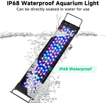 AQQA LED Aquarium Light, 24/7 Mode IP68 Waterproof Extendable Bracket Fish Tank Light, DIY Mode Full Spectrum Aquarium Plant Light, Adjustable Timer/Brightness Memory Function for 48-55 Inch Fish Tank