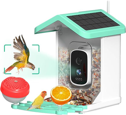 Smart Bird Feeder with Camera, Solar Powered Bird Feeder Camera for Outdoors, AI Bird Identification, Auto Capture & App Notification, Waterproof Bird House for Backyard Garden Present