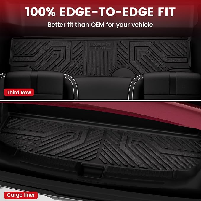 LASFIT Floor Mats & Cargo Liner 2015-2020 & Only 7/8 Seats (Not for 9 Seats) for Chevrolet Chevy Tahoe/GMC Yukon(Only Yukon, Not Fit Yukon XL), All Weather TPE Custom Fit Car Floor Liners