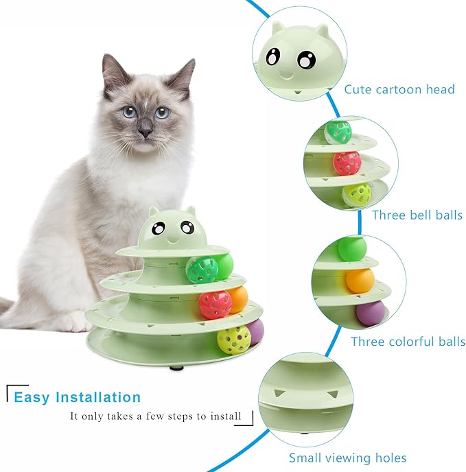 UPSKY Cat Toy Roller 3-Level Turntable Cat Toy Balls with Six Colorful Balls Interactive Kitten Fun Mental Physical Exercise Puzzle Toys
