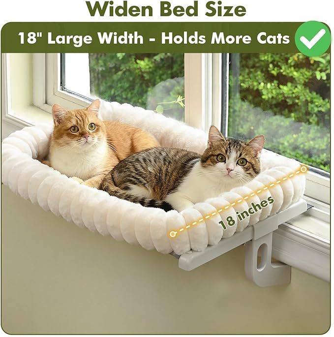 Cloud-Cuddle Cat Window Perch with 4-Sided Bolster, Zipper Design Cushion Window Seat for Window Sill, Sturdy Metal Frame & Easy Assembly Pet Hammock Bed for Indoor Cats (White, Large)