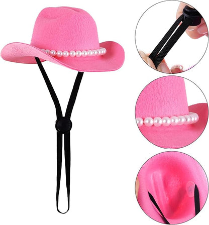 Pet Cowboy Costume Accessories Halloween Costumes for Small Pet Dogs Cat Cowboy Hat for Dogs and Bandana Scarf Halloween Party Western Cosplay Accessories (Pink, Small)