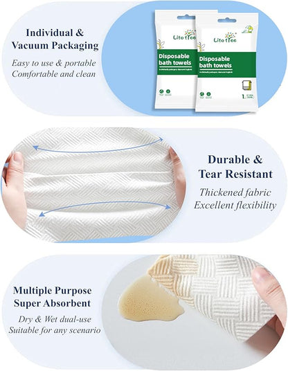 5 Pack Disposable Bath Towels, Size 55" x 27.5", Ultra Soft, Quick Dry Thickened Body Towels, Camping Towel, Disposable Towels for Travel Beach Gym Sauna Spa, Travel Towels, Pet Towel (5pcs)