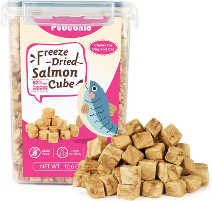 Freeze Dried Cats & Dogs Raw Treats, All Natural Single Ingredient Salmon, High Protein Healthy Pet Training Treats or Food Topper, 10.6 oz