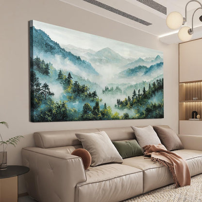 Canvas Wall Art Decor Art Work for Wall Decor Mountain Botanical Wall Art Decor Large Wall Art for Living Room White Foggy Forest Wall Art Art Work for Home Ofiice Bedroom Wall Decor 29" x 58"