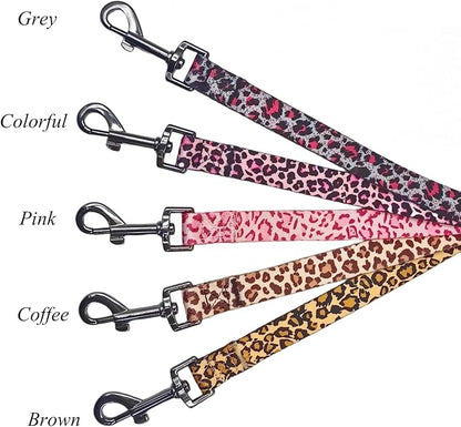 Dog Collar Leash Set, Leopard Pattern, Polyester Material, Adjustable Collar and 5ft Matching Leash, for Medium Dogs.(M, Pink Leopard)