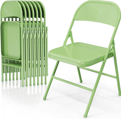 VINGLI Folding Chairs All Steel Metal Frame, Capacity 350 lbs, Durable Portable and Versatile for Indoor Outdoor Use, Green, Set of 8