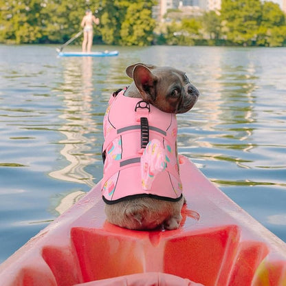 Dog Life Jacket High Flotation, Reflective Dog Life Vests for Swimming, Adjustable Dog Life Preserver Rescue Handle Spring Summer Pool for Small, Medium, Large Dogs (Pink Ice Cream,XXL)