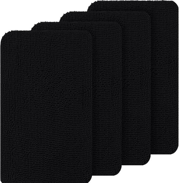 OLANLY Dog Door Mat Set 4-Piece 30x20, Absorbs Moisture and Dirt, Absorbent Non-Slip Washable Doormat, Quick Dry Chenille Mud Mat for Dogs, Entry Indoor Entryway Carpet for Inside Floor, Black