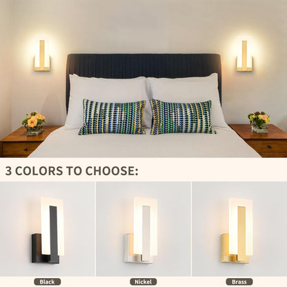 Joosenhouse Modern LED Wall Sconce Set of 2, Dimmable Hardwired Bathroom Vanity Light Indoor Wall Sconce for Hallway, Bedroom, Study, Living Room, 9.76 Inch Brass Wall Lights