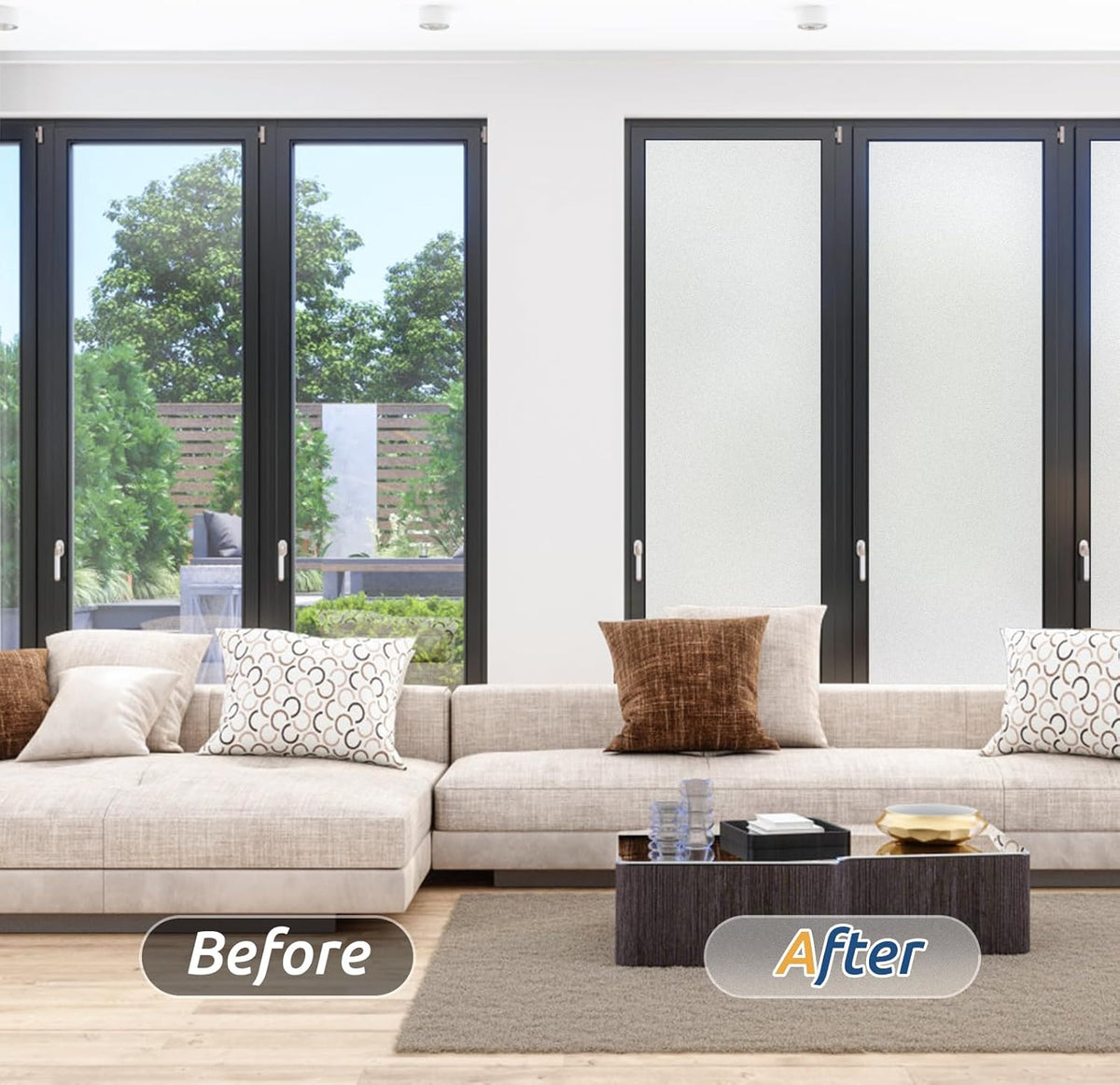 rabbitgoo Window Privacy Film, Frosted Glass Window Clings, Static Cling UV Heat Blocking Door Stickers for Home Bathroom, Removable Indoor Decal Coverings Day and Night, Pure, 17.5 x 118.1 Inches