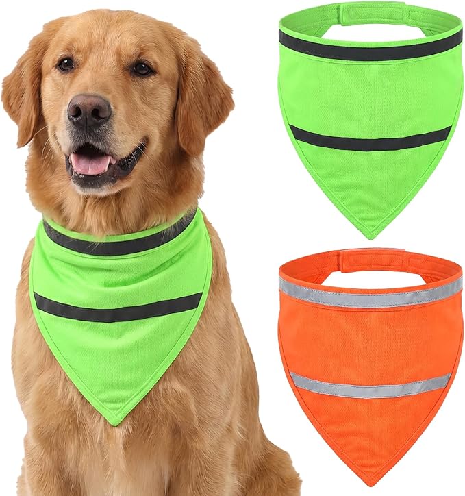 2-Pack Reflective Dog Scarf, High Visibility Pet Collar Adjustable Dog Bandanas with Closure, Hunting Vest Gear for Night Walking, Camping, and Outdoor Activities, Fits Neck Size 16-20.5 Inches