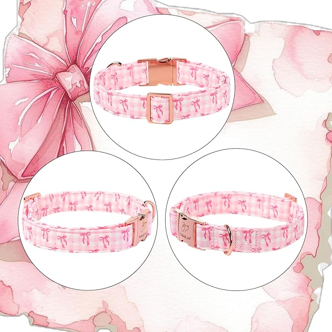 Girl Dog Collar, Sweetheart Girly Pink Bow Dog Collars, Adjustable Heavy Duty Spring/Summer Female Dogs Collar for Small Medium Large Dogs with Metal Buckle M