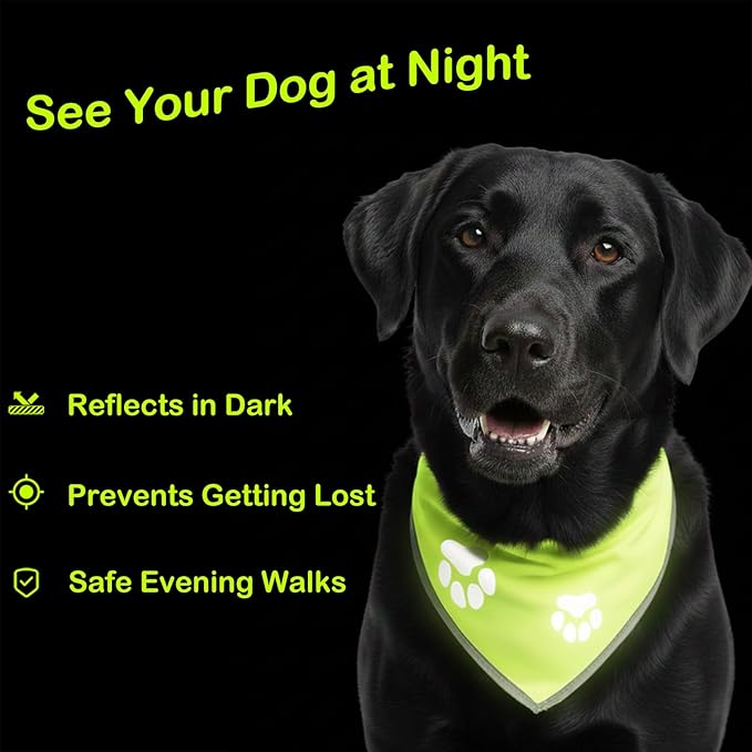 Reflective Dog Bandana Collar Scarf for Small and Large Dogs – Hunting Season High Visibility Night Safety Accessory (Green, Large)