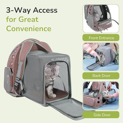 Cat Backpack Carrier for Large Cats, Expandable Cat Bubble Backpack, Dog Carriers for Small Medium Dogs, Airline Approved Pet Carrier for Travel Hiking Outdoor(Brown)