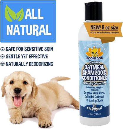 Bodhi Dog Oatmeal Shampoo & Conditioner - Hypoallergenic Formula - Naturally Deodorize Dogs, Cats & Pets - Made w/Organic Ingredients - Moisturizes Dry & Itchy Skin - Made in USA (Oatmeal, 8 Fl Oz)