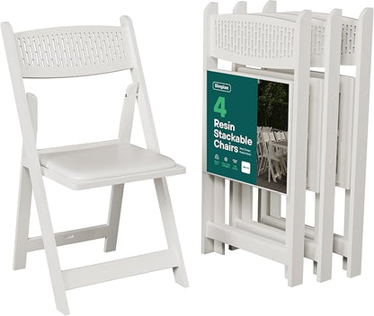 SIMPLEX White Stackable Folding Chairs, with Padded Seat & Mesh Back, Padded Indoor/Outdoor Folding Chair, Lightweight Foldable Chairs, Weight Capacity 800LBs (4 Pack)