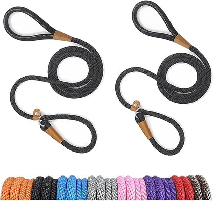 lynxking 6 FT Dog Leash Slip Lead 2 Pack Strong Heavy Duty Braided Dog Training Leash No Pull Training Lead Leashes for Medium Large and Small Dogs