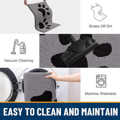 Smiry Dog Door Mat for Muddy Paws, Absorbs Moisture and Dirt, Low-Profile Entryway Mat with Non-Slip Backing, Entry Indoor Outdoor Doormat for Inside Floor (59x35 Inches, Grey, Paw)