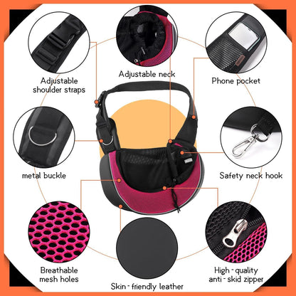 YUDODO Pet Sling Carrier for Small Dogs & Cats – Hands-Free Puppy Carrier with Safety Hook, Large Zipper Pocket, Soft Breathable Mesh, Adjustable Strap & Reflective Strip (Pink 3.0 S)