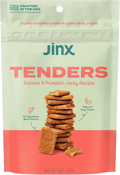 Jinx Tenders Salmon Jerky Dog Treats, All-Natural Ingredients, Soft and Chewy, Low-Calorie, Slow-Smoked Salmon & Pumpkin, No Fillers, 5oz
