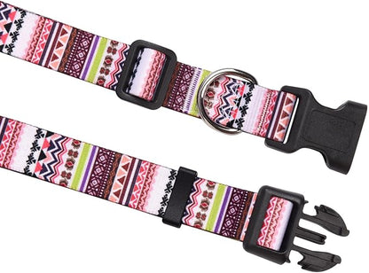 MarukoPet Dog Collar, Adjustable for Small Medium Large Dogs Puppy, Cute Design with Bohemia Floral Tribal Geometric Patterns Boys Girls Dog Collar(Pink Bohemia-S)