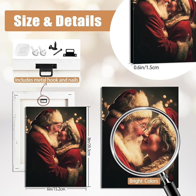 Santa Claus & Mrs. Claus Christmas Canvas Wall Art - Vintage Holiday Portrait Framed Print for Living Room, Festive Christmas Wall Decor, Ideal Christmas Gifts & Cozy Winter Decor